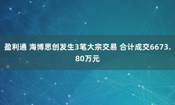 盈利通 海博思创发生3笔大宗交易 合计成交6673.80万元