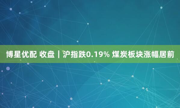 博星优配 收盘｜沪指跌0.19% 煤炭板块涨幅居前